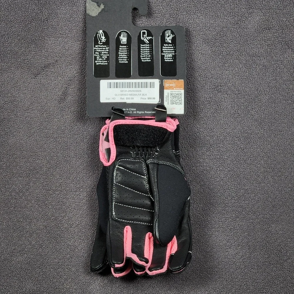 Harley-Davidson Riding Gloves Womens XS Black Pink Mixed Media 98131-20VW